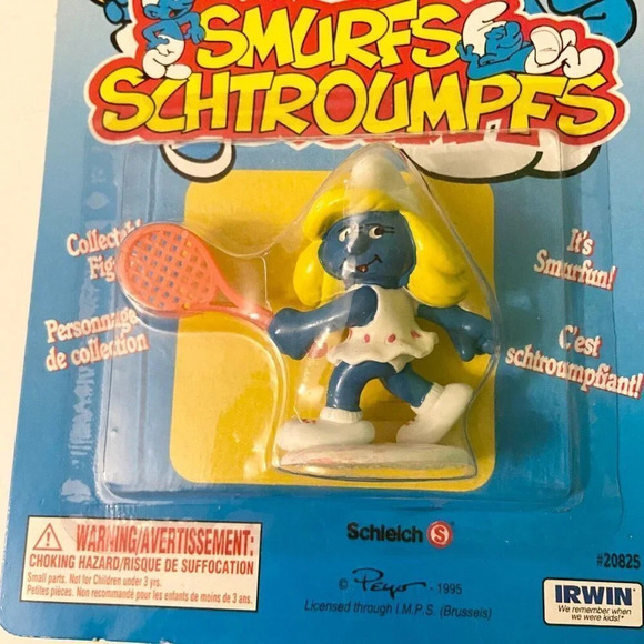 Vintage  1995 Scleich Peyo Smurfs Smurfette Tennis Irwin Smurf Toy Figure - Picture 2 of 12